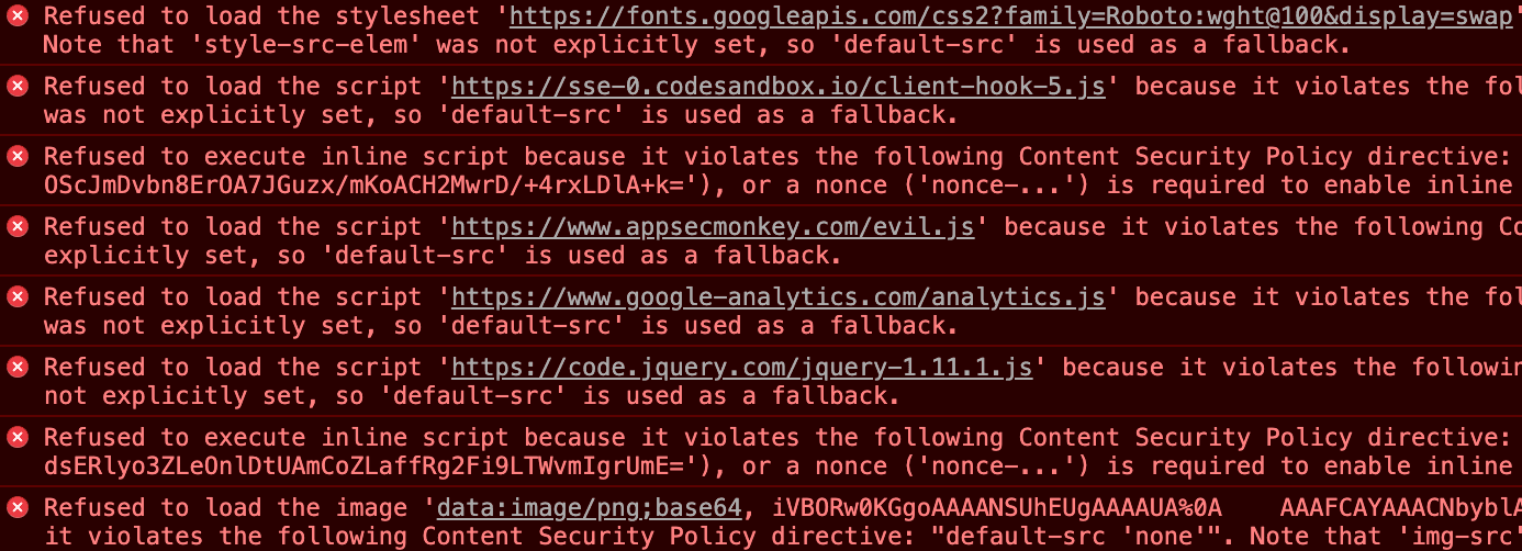 console errors